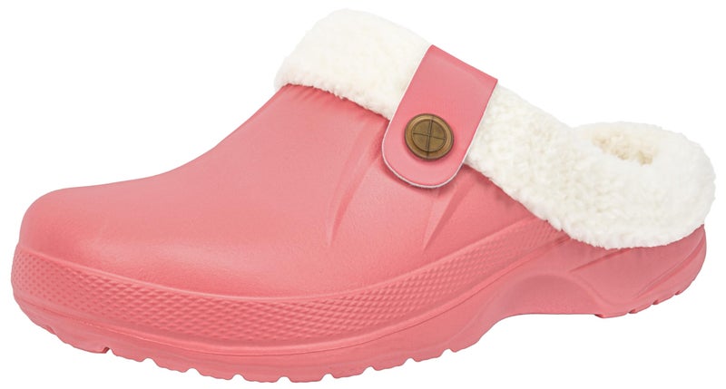 ChayChax Women and Men Fur Lined Clogs Memory Foam Warm Fuzzy Slippers Winter Waterproof Indoor Outdoor Slipper, Pink, 8.5-9 Women/7.5-8 Men - Image 1